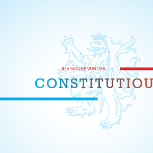 Le logo des révisions de la constitution avec le lion luxembourgeois sur fond bleu