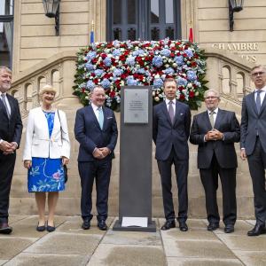 Charles Margue, Simone Beissel, Fernand Etgen, S.A.R. le Grand-Duc, Mars Di Bartolomeo et Léon Gloden