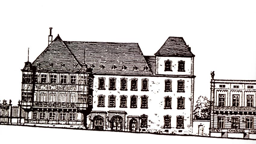 Rue du Marché-aux-Herbes avec le bâtiment actuel de la Chambre de 1860