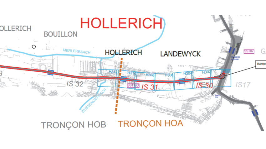 Le plan montre le tracé de la ligne de tram vers Hollerich. 